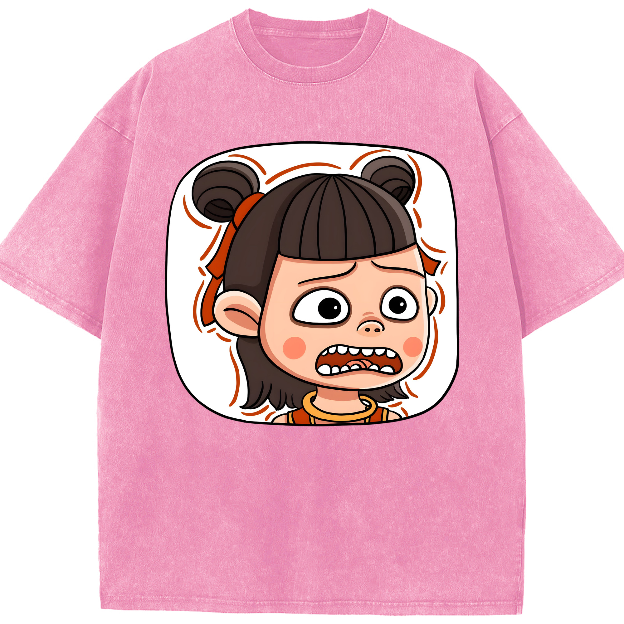 （画像用） Ne Zha 2 ナタ 魔童の大暴れ 綿100% ヴィンテージ風 半袖Tシャツ（フロントプリント）